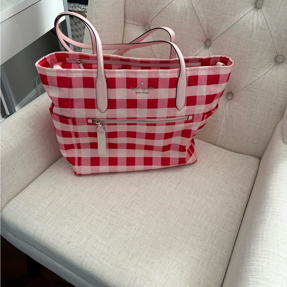 Kate Spade Pink and White Checkered Tote
